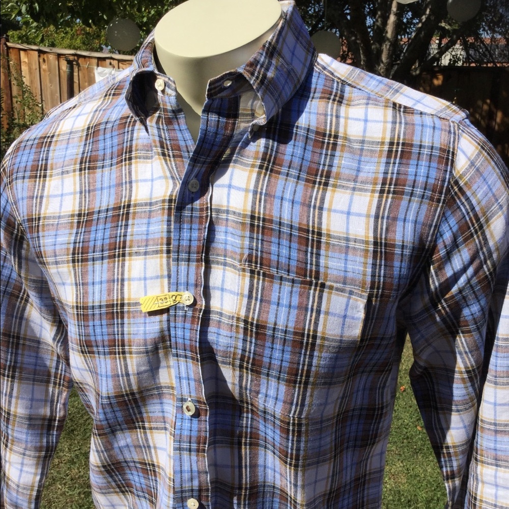 Men’s VINCE Plaid Linen Long Sleeve Shirt